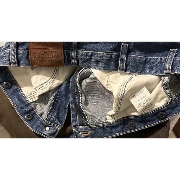 Wrangler Pro Gear Belted Suspender Outdoors Rugged Jeans 38x30 Blue Leg Guard - Picture 11 of 11